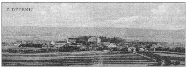 tvrz v Dětenicích – pohled na ves se zámkem